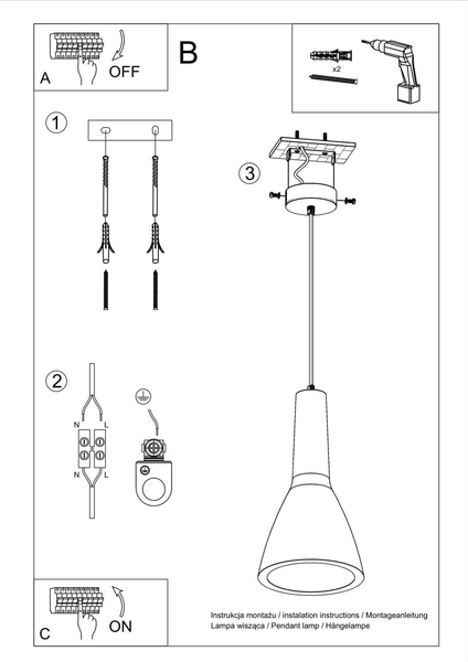 Betonowa LAMPA wisząca SL.0280 zwis OPRAWA kropla łezka szara