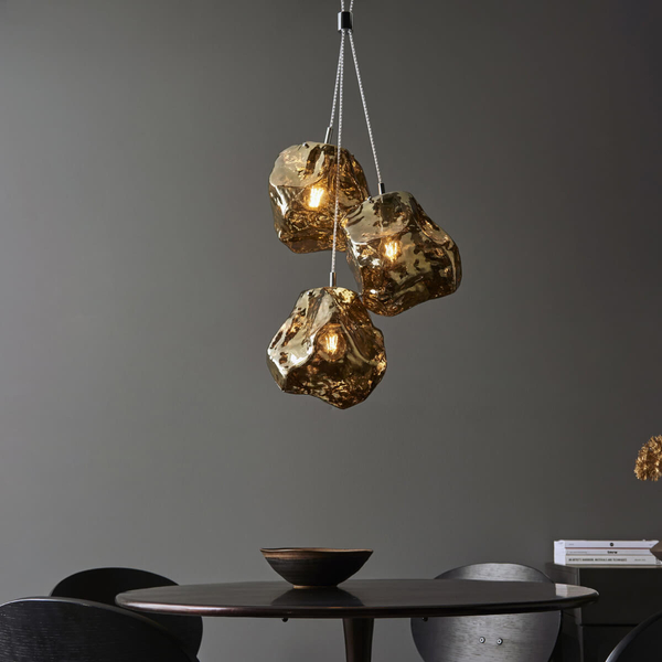 Szklana lampa wisząca Rock 97660 Endon potrójna kamienie złoty chrom