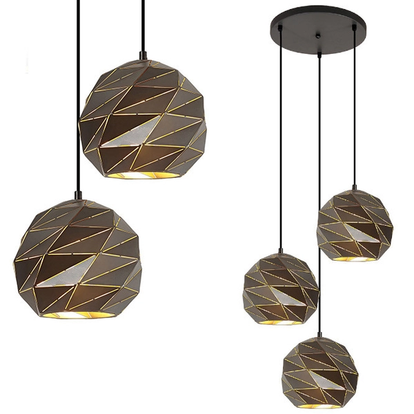 Geometryczna LAMPA wisząca PALERMO PND-2424-3S-GR+GD Italux metalowa OPRAWA zwis kaskada grafitowa