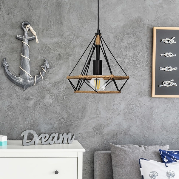 Druciana LAMPA wisząca BROXTON ROPE metalowa OPRAWA industrialny zwis liny czarne brązowe