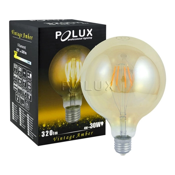 Okrągła żarówka dekoracyjna Vintage Amber 304520 Polux G80 LED 4W E27 bańka 350lm 230V biała ciepła