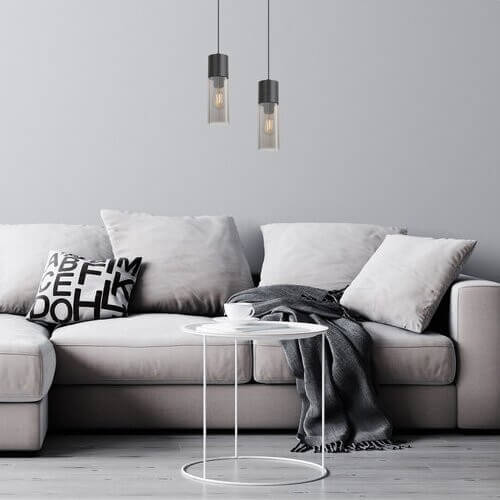 Wisząca lampa loft RONNO 72051 tubka szklana przydymiona czarna