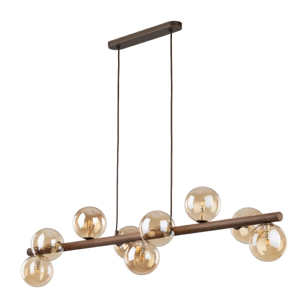 Lampa wisząca kulista Estera Wood 11097 molekuły brązowa bursztynowa