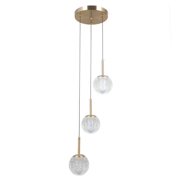 Potrójna kryształowa wisząca lampa Padri PND-40827-3-HBR-CL glamour złota
