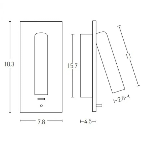 Podłużna lampa ścienna H65 LED 3W 3000K do sypialni z włącznikiem czarna