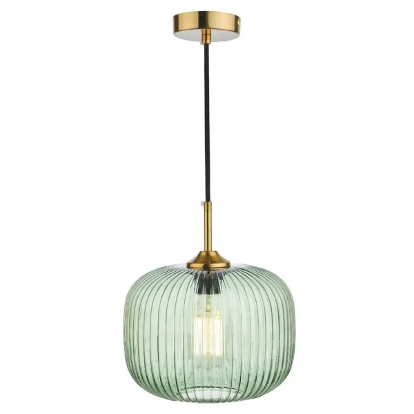 Lampa wisząca nad wyspę Demarius DEM0124 do jadalni szklana zielona mosiądz