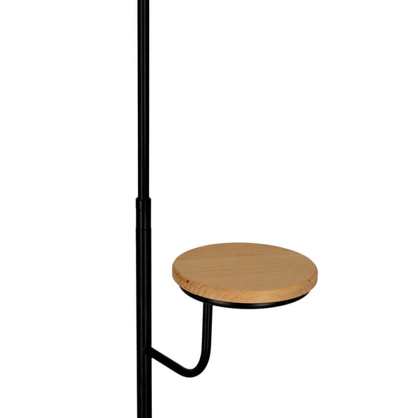 Czarna lampa podłogowa z półką Venity nowoczesna do salonu
