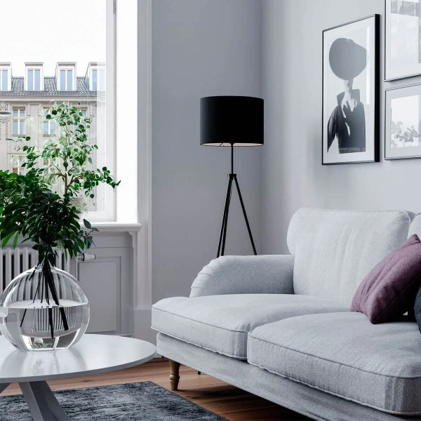 Podłogowa lampa z abażurem Rina 4100700-4000 na trójnogu czarna