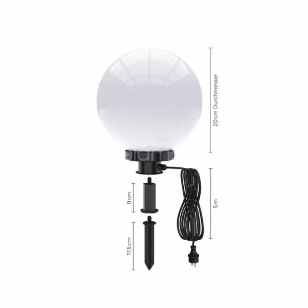 Lampa ogrodowa stojąca KIRA kula biała czarna gruntowa wbijana 1xE27 19222-16BH
