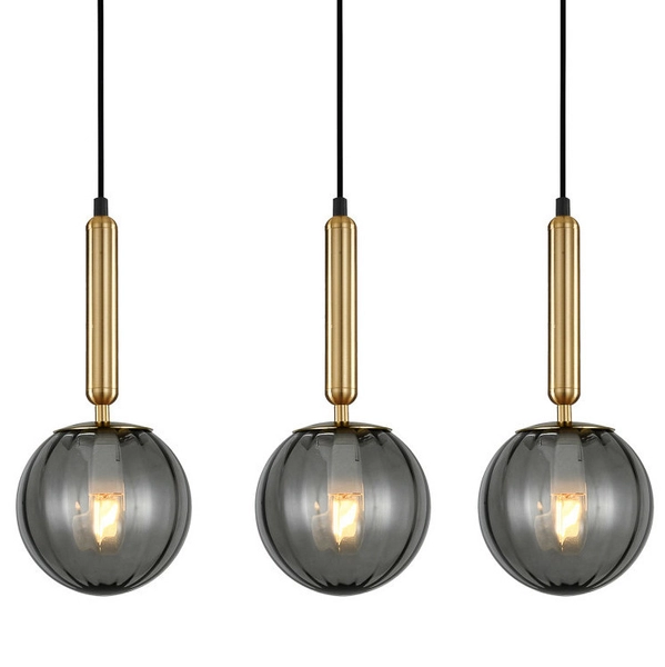 Loftowa LAMPA wisząca RAVENA PND-2324-3L BRO+SG Italux szklana OPRAWA zwis na listwie mosiądz przydymione