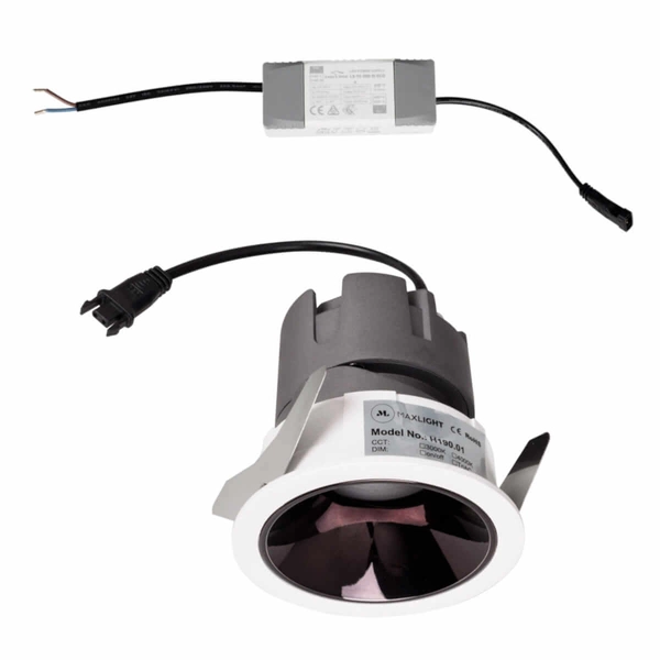 Zasilacz z modułem LED i lampą wpustową SPILIO H190.01 + HM190 3000K + SPILIO HT190 DIM Maxlight LED 10W 3000K IP65 biały czarny