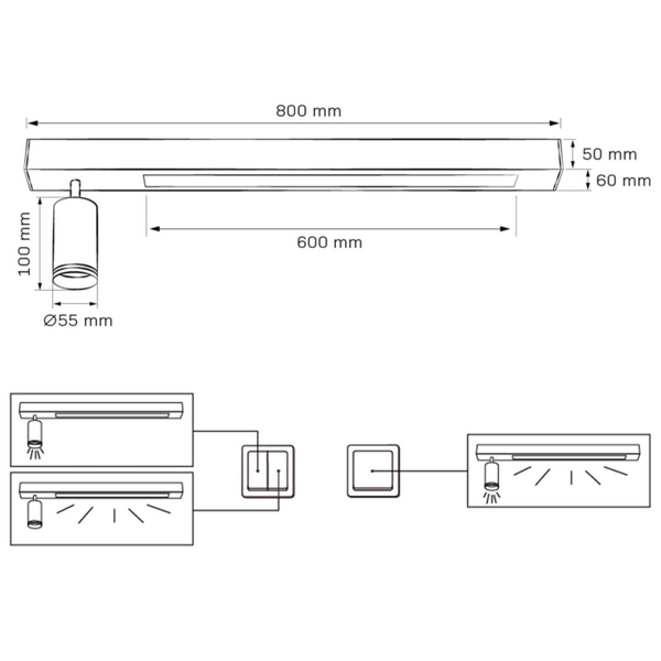 Sufitowa lampa na listwie Paris 327376 tuba regulowana czarna