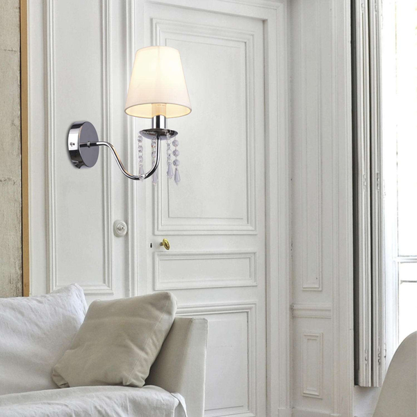 Lampa ścienna RUTI 21-58706 klasyczna abażurowa z kryształkami chrom beżowa