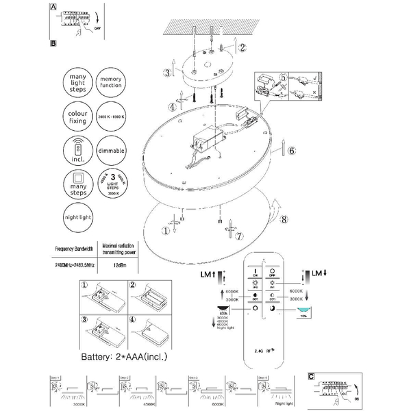 Przysufitowa lampa Wiss 41744- 48 ściemniacz LED 48W 3000-6000K biała