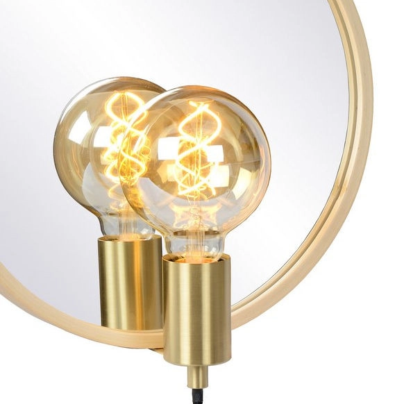 Kinkiet LAMPA ścienna REFLEX 36213/31/72 Lucide drewniana OPRAWA okrągłe lustro drewniane