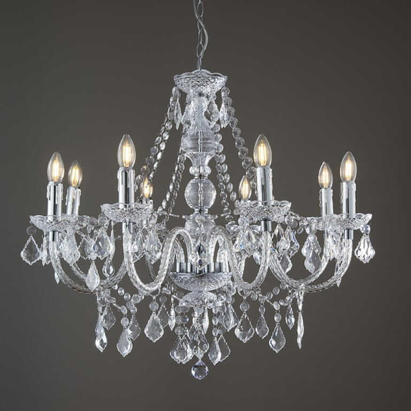 Żyrandol glamour świecznikowy Clarence 308-8CL Endon chrom przezroczysty