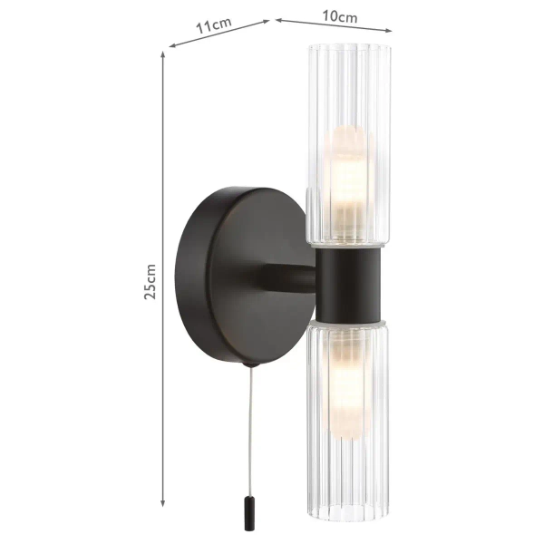 Podwójny łazienkowy kinkiet Bolton BOL0922 z włącznikiem IP44 czarny