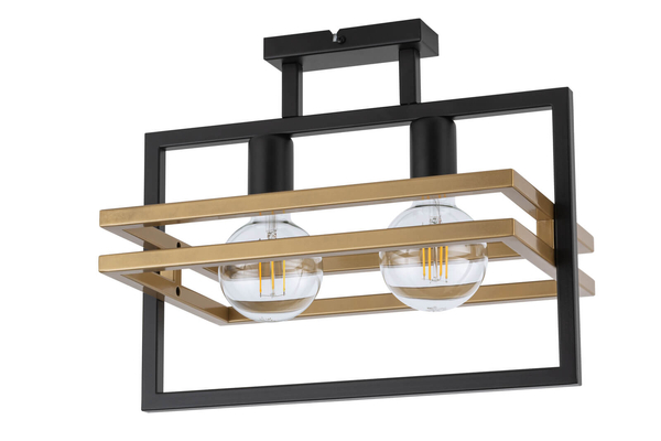 Prostokątna lampa sufitowa Merci ramki czarne złote