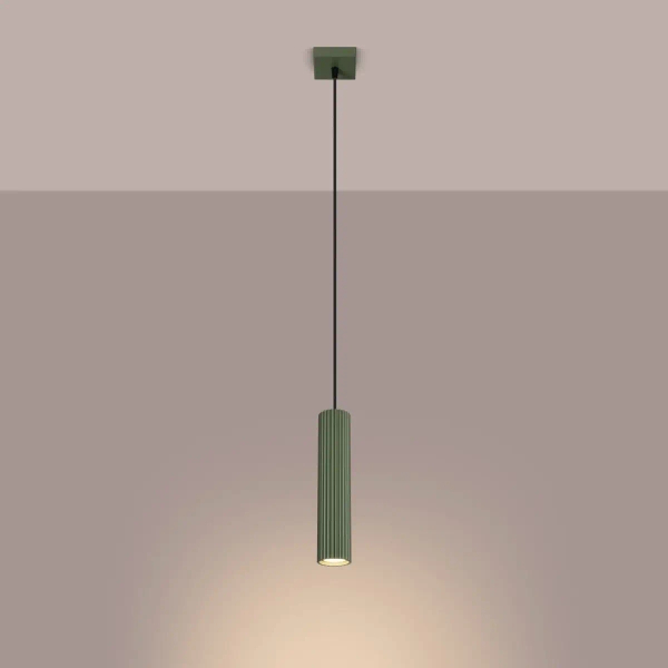 Wisząca lampa podłużna KARBON SL.1611 tubka ryflowana oliwkowa