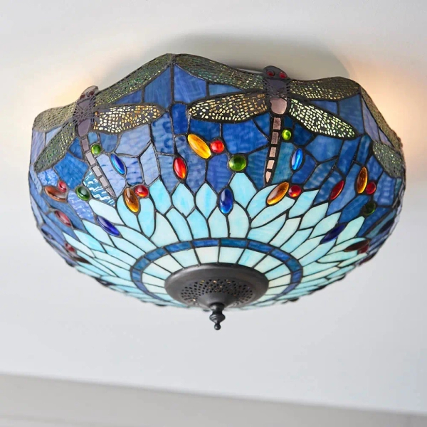 Szklana lampa sufitowa Dragonfly 70722 witrażowa do sypialni niebieska