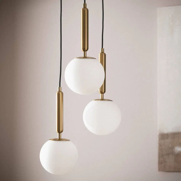 Kulista wisząca lampa Palazzo ABR-LWPAL-3XE27 szklana kule balls białe złote