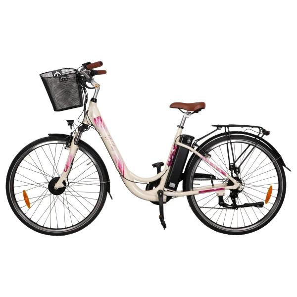 Rower elektryczny z koszykiem Goldbike 326942 28" do 80 km 42V / 2A różowy