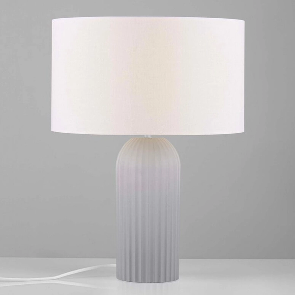 Abażurowa lampa stołowa TUMARAPI LE44687 z tkaniny szara biała