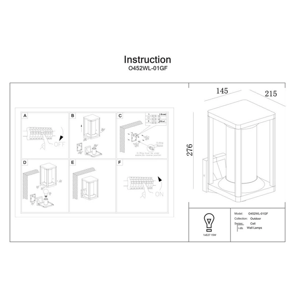 Kwadratowa lampa elewacyjna Cell O452WL-01GF Maytoni IP65 grafitowy