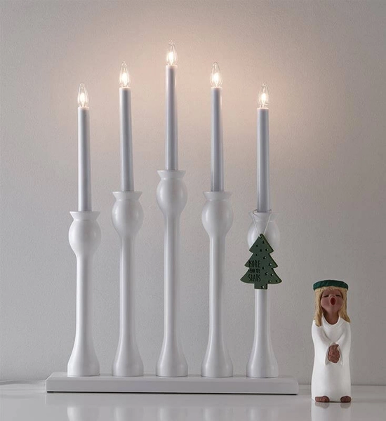 Świecznik stołowy biały Lovasa drewniany do dekoracji stołu