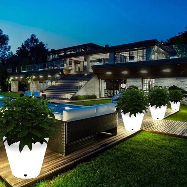 Owalna lampa stojąca Flower ES-FL022 Step LED 5W RGBW IP65 donica biała