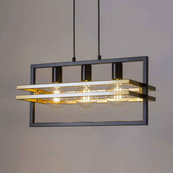 Wisząca lampa do salonu Merci czarna złota industrial