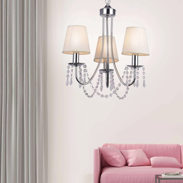 Lampa wisząca RUTI 33-58713 abażurowa na łańcuchu kryształki chrom beżowy