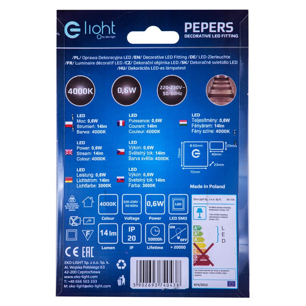 Lampa przyschodowa ścienna Pepers EKS0941 LED 0,6W 6500K biały srebrny
