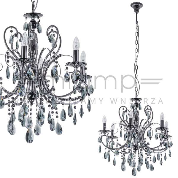 Pałacowa LAMPA wisząca BAROCCO MD72709-6B Italux świecznikowy ŻYRANDOL z kryształkami crystal maria teresa czarny przezroczysty