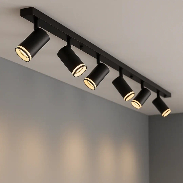 Podłużna lampa natynkowa Pipe Ring Spot ML2075 na listwie czarny