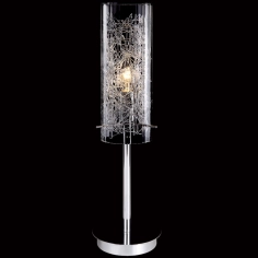 Stojąca LAMPA stołowa IBIZA MTM1903/1 Italux nocna LAMPKA biurkowa szklana tuba chrom przezroczysta