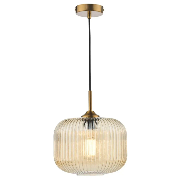 Szklana lampa wisząca do salonu Demarius DEM0106 bursztynowa