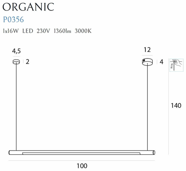LAMPA wisząca HORIZON  P0356D Maxlight loftowa OPRAWA metalowa LED 16W 3000K zwis złoty