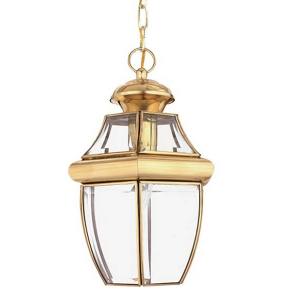 Balkonowa lampa wisząca Newbury QZ-NEWBURY8-M-PB Quoizel IP44 przezroczysta mosiądz