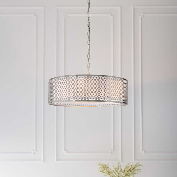Metalowa lampa wisząca Cordero 81969 Endon nikiel biała srebrna