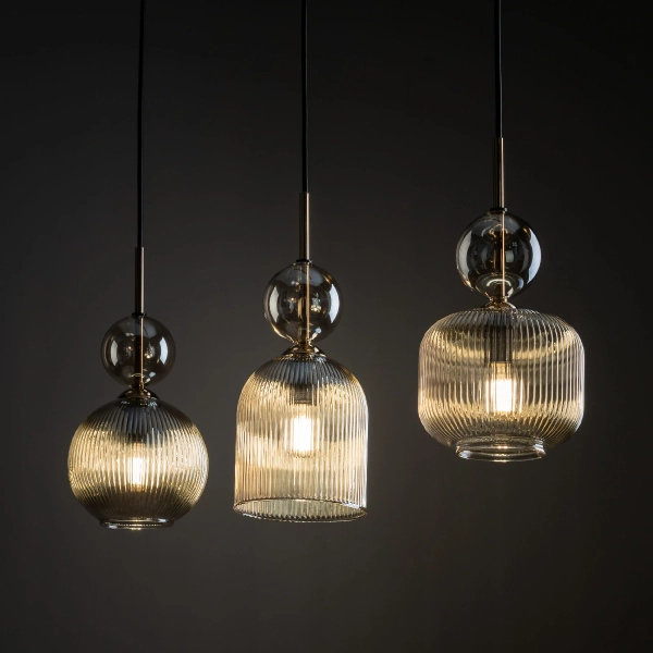 Szklana wisząca lampa Sophia Cognac 11042 ryflowana bursztynowa beżowy