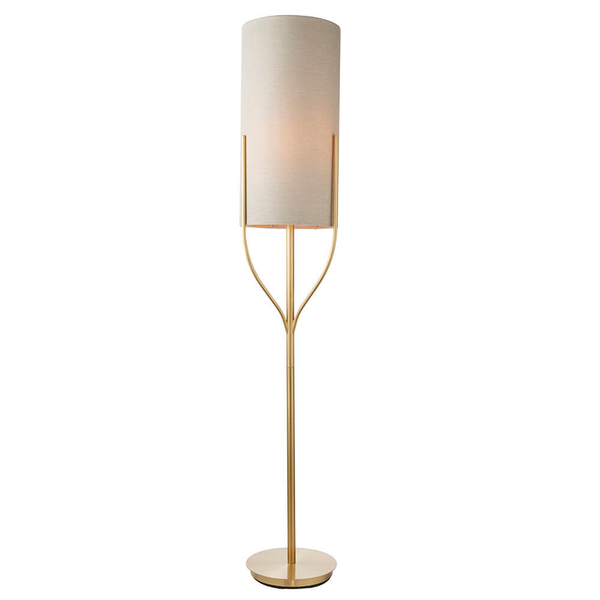 Podłogowa lampa do salonu Fraser 95466 z abażurem mosiądz beżowy