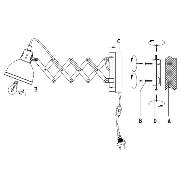 Nożycowy kinkiet Scissor R20321078 RL Light regulowana harmonijka metalowa beton