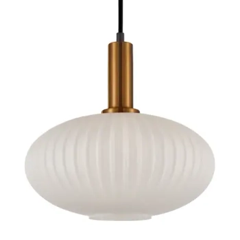 Owalna lampa wisząca Della PND-31982-1B-GD szklana złota biała