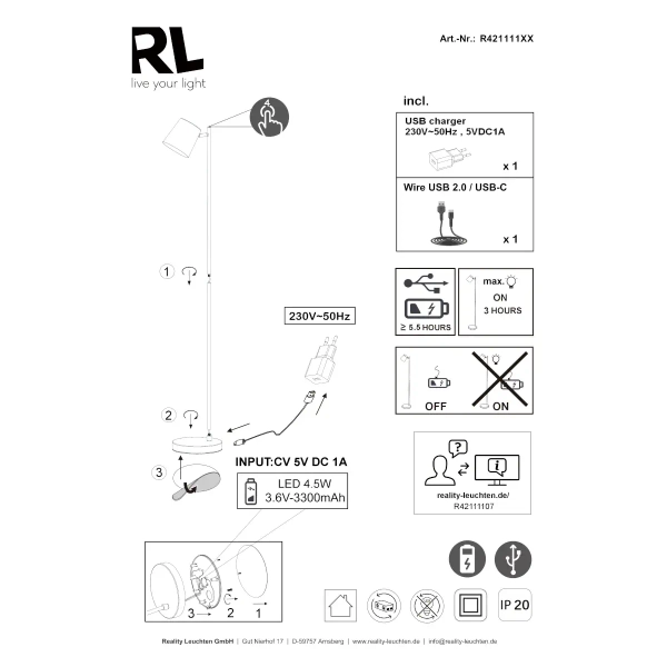Regulowana lampa podłogowa BLAKE R42111131 LED 4,5W 3000K biały