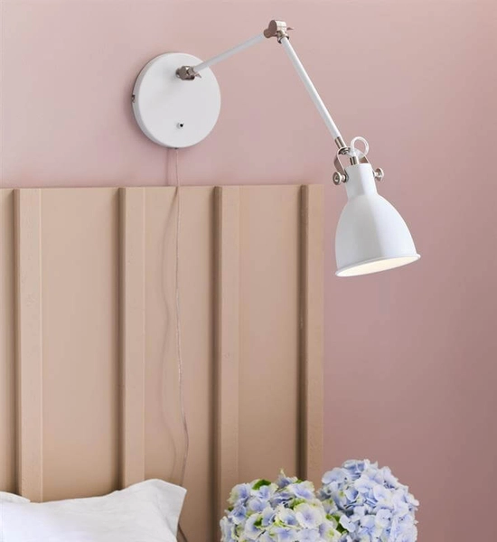 Regulowana lampa ścienna House na wysięgniku biała stal
