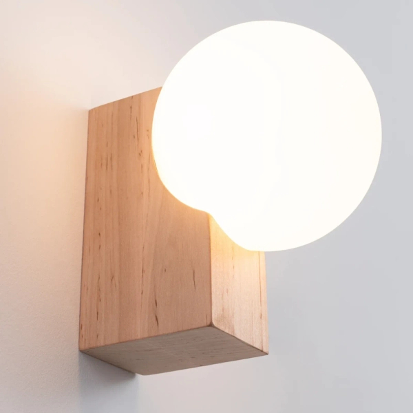 Lampa ścienna BULBO SL.1682 drewniana biała kula 1xG9