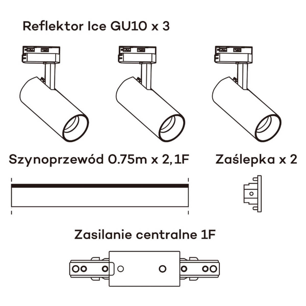 System szynowy ICE LP-732 3W WH SET Light Prestige metalowa OPRAWA zestaw listwa z reflektorkami biała