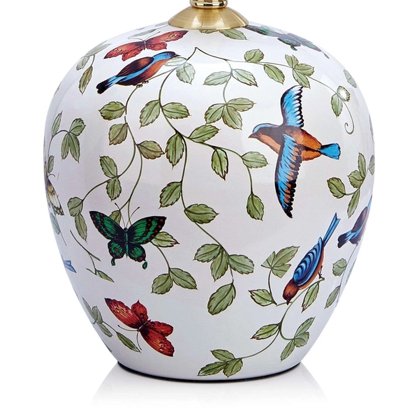 Abażurowa LAMPA stołowa MANSION 107040 Markslojd ceramiczna LAMPKA klasyczna wzorki retro ptaki biały