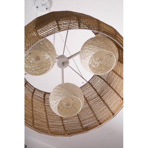 Wisząca lampa salonowa Koshi P0499 Maxlight ratan boho biały beżowy